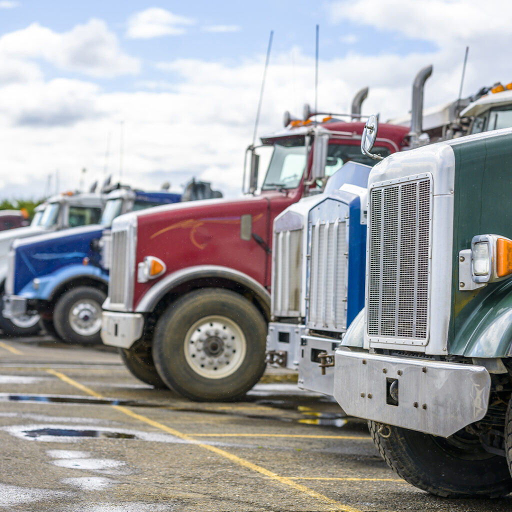 semis lined up while parked